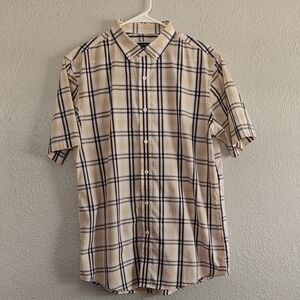 Club Room Beige and Black Plaid Casual Shirt